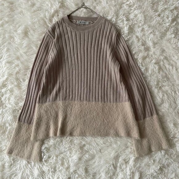 Stylisy Ribbed Flared Knit Sweater Beige - Picture 1 of 6